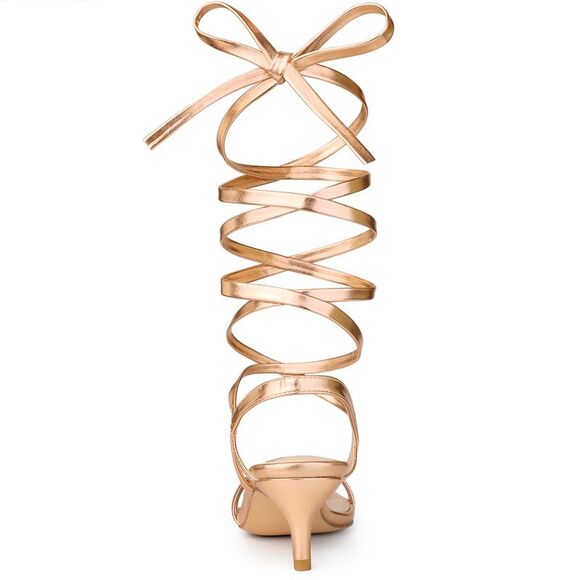 Women's Strappy Lace Up Slingback Kitten Heel Sandals Rose Gold - Picture 3 of 5